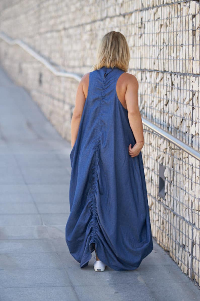 Summer Maxi Dress, Plus Size Women Dress, Kaftan Dress, Blue Maxi Dress, Long Oversize Dress, Cotton Bubble Dress, Plus Size Clothing Women image 7