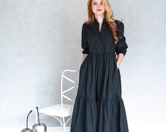 パーティードレス Black cotton dress Elisa Dress – Dress the Population