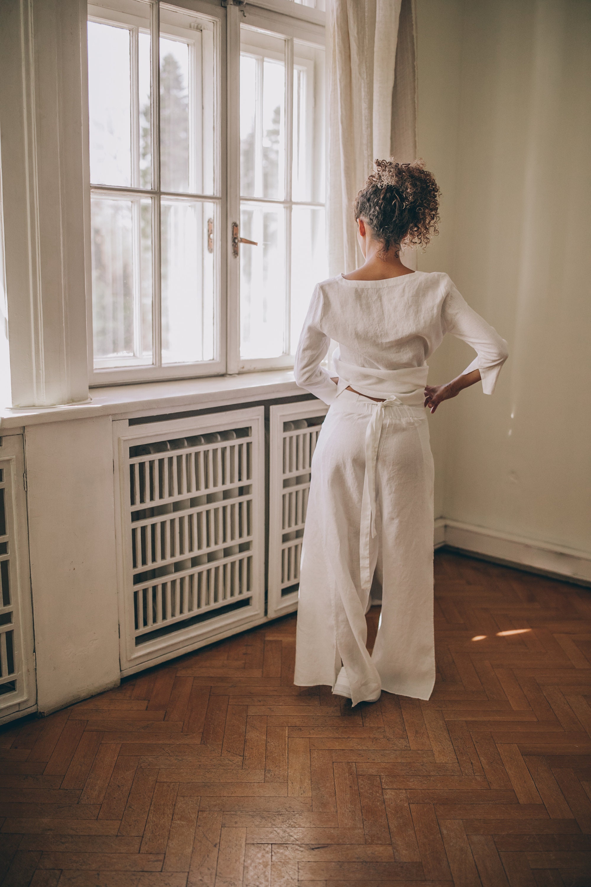 White Linen Wrap Pants With Slits: Japanese Hakama Style - Etsy