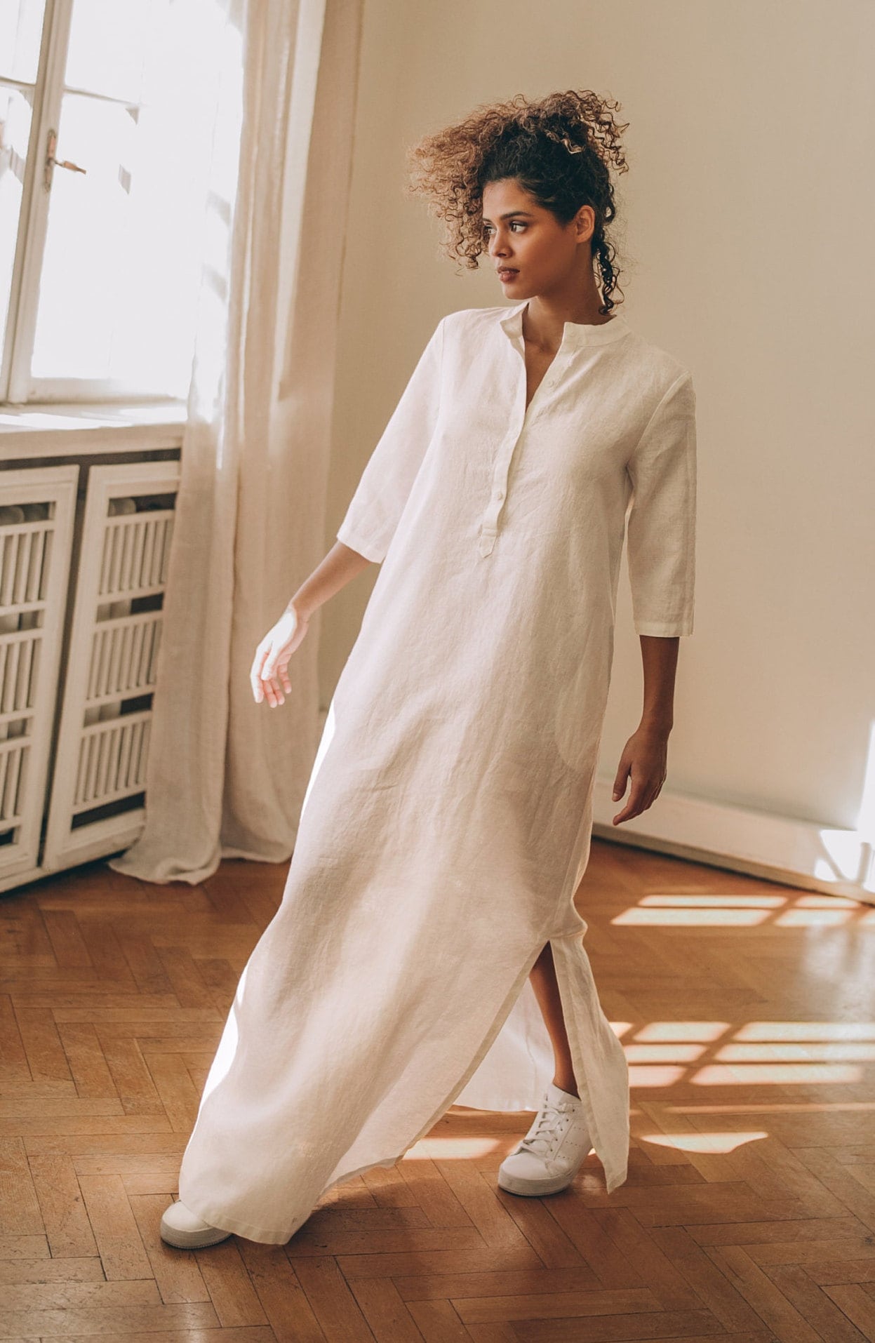 knee length dresses for ladies Caftan Dress - Linen Maxi Dress