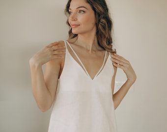 Minimalist Linen Top with V Neck and Open Back, Summer Linen Camisole