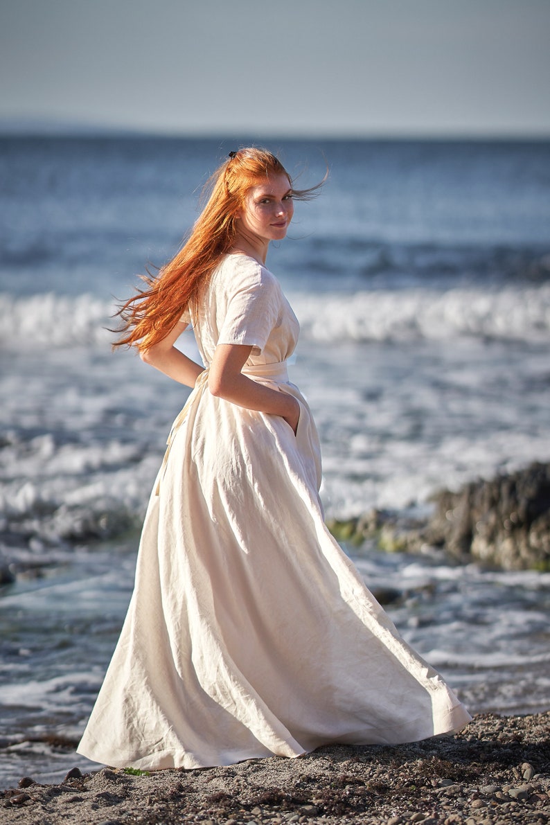 Blush Wedding Dress Linen Wedding Dress Linen Summer Dress Etsy