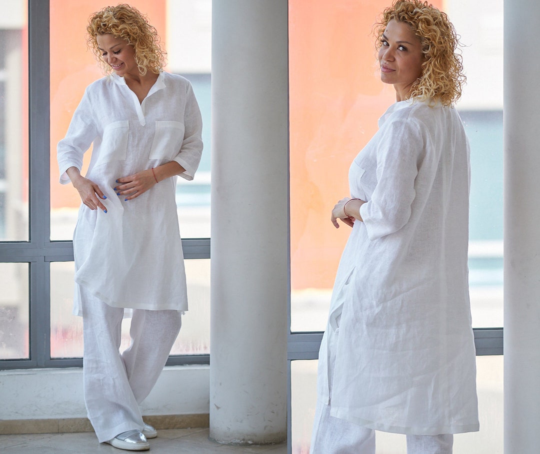 Linen Set of 2 Linen Tunic Top Linen Pants Linen Clothing - Etsy