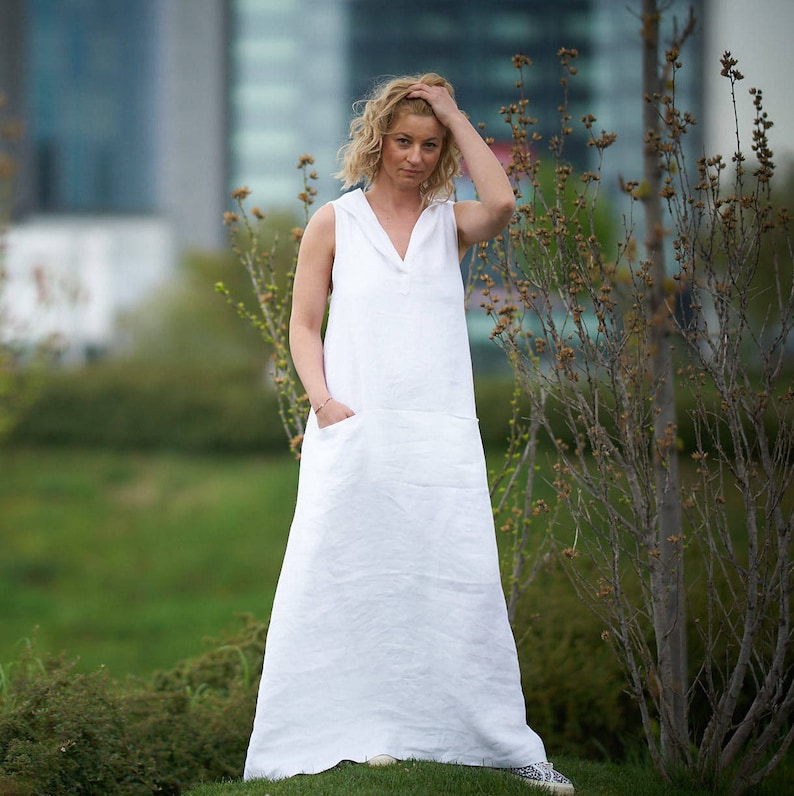 White Linen Dress Linen Maxi Dress Summer Linen Dress | Etsy