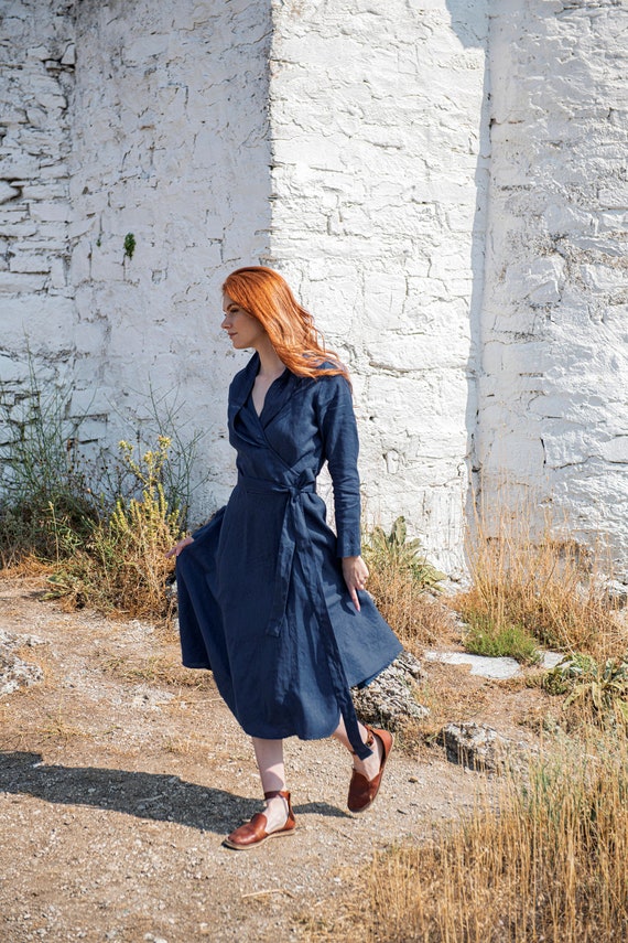 Linen Dress Women Long Sleeve Dress Linen Hoodie Dress Linen