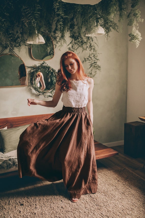 chinese dress ladies Eva Pure Linen Midi Skirt | by G Linen World
