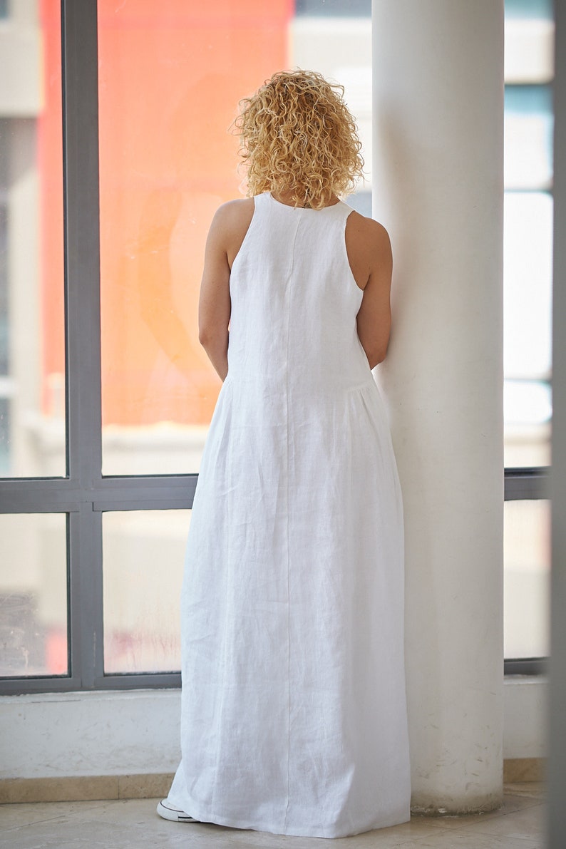 White Linen Dress Linen Maxi Dress Plus Size Linen Dress Etsy