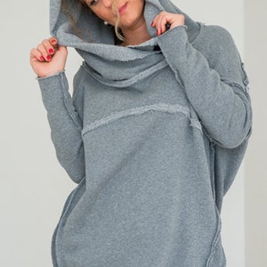 Women Sweatshirt, Plus Size Women Clothing, Loose Hoodie Sweater, Cotton Hooded Top, Boho Plus Size Top, Hooded Sweatshirt, Winter Tunic Top image 4