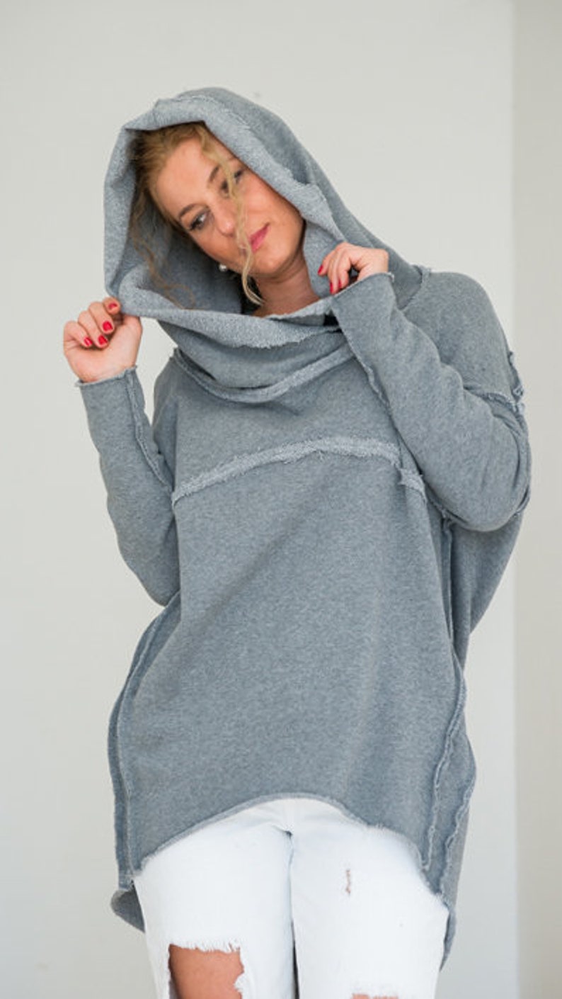 Women Sweatshirt, Plus Size Women Clothing, Loose Hoodie Sweater, Cotton Hooded Top, Boho Plus Size Top, Hooded Sweatshirt, Winter Tunic Top image 4