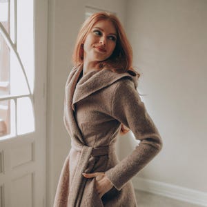 Wool Maxi Cardigan Coat: Hooded, Belted, with Pockets, Fall Winter Clothing image 11