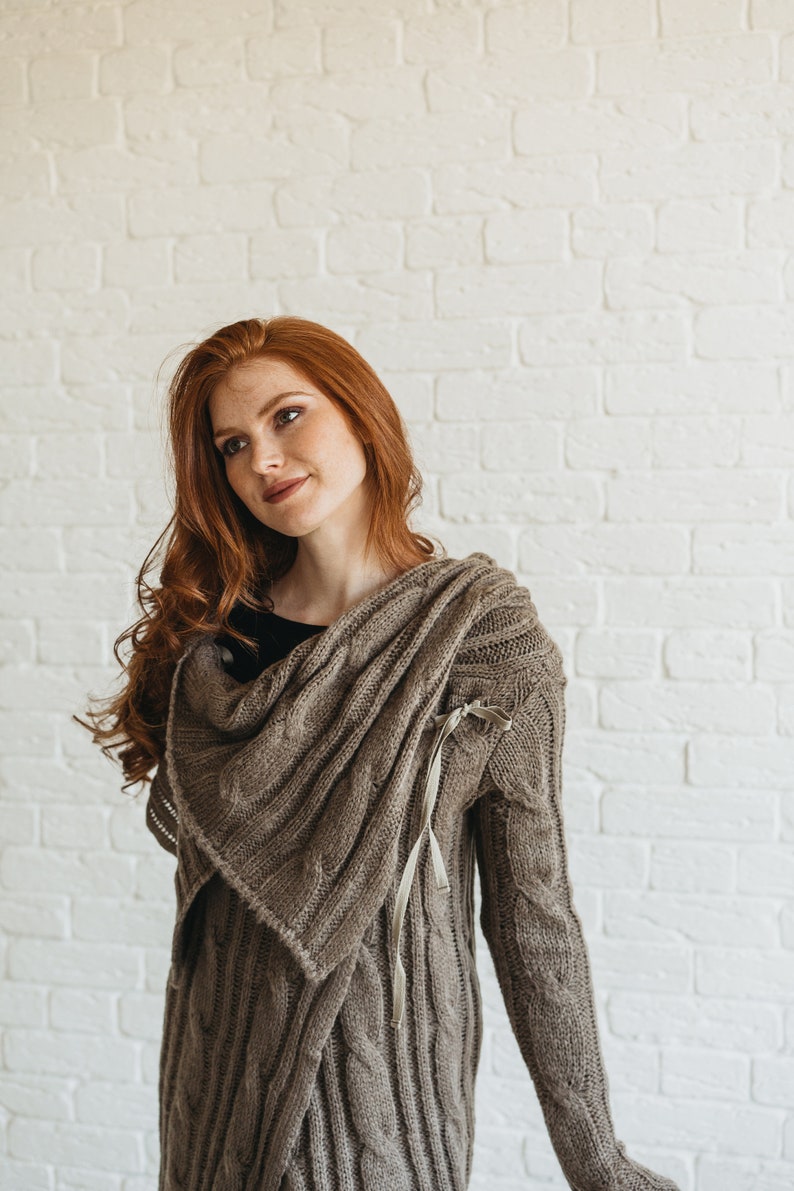 Ready to Ship Winter Cardigan for Women, Wrap Wool Jacket, Chunky Knit Sweater Coat image 3
