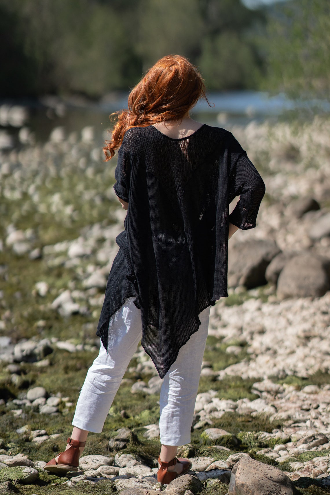 Summer Knit Sweater Black Knit Top Cotton Knit Tunic Boho Etsy