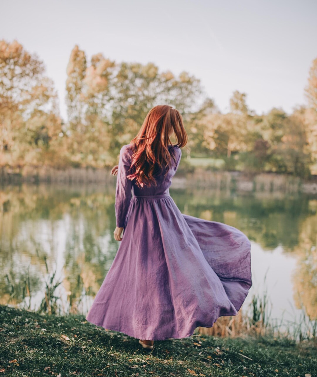 Heavyweight Linen Wrap Dress: Lavender Maxi Gown