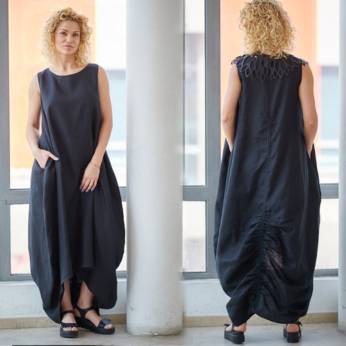 Black Linen Maxi Dress Plus Size Linen Dresslinen Clothing - Etsy