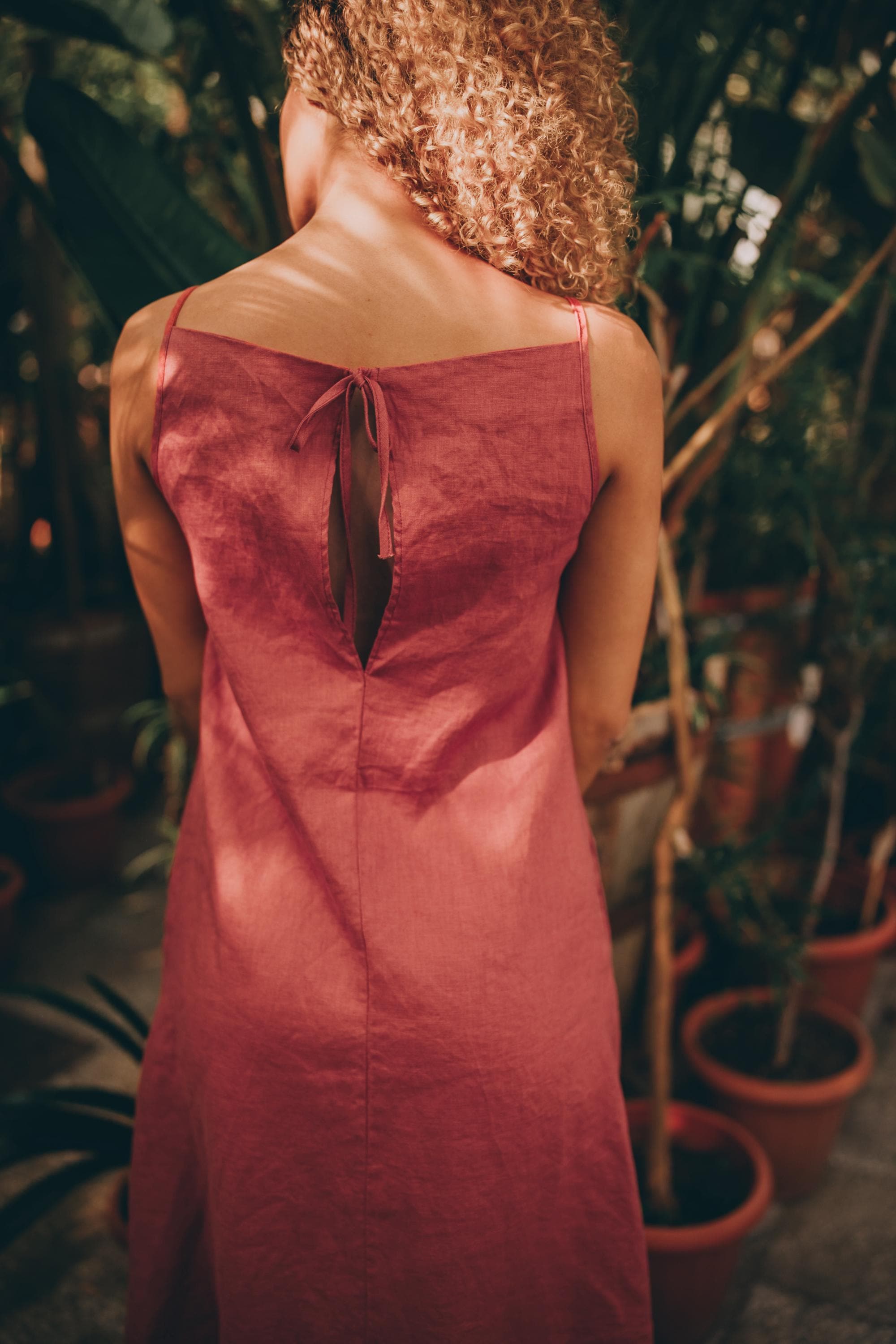 Minimalist Linen Dress, Summer Linen Dress for Women, Terracotta Red Linen Dress, Linen Tank Dress with Pockets, Plus Size Linen Clothing, S / Light