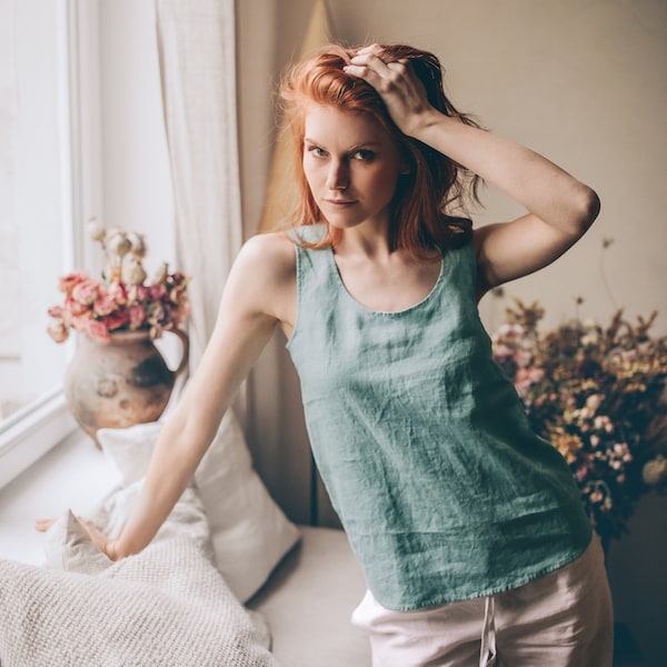 Handmade Linen Tank Top, Sleeveless Summer Tunic