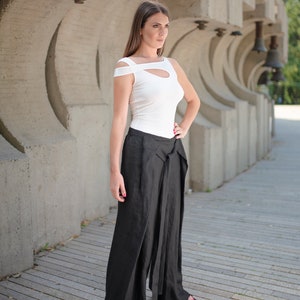 Wrap Linen Pants, Plus Size Linen Pants, Wide Leg Pants, Summer Linen Pants, Linen Clothing, Black Pants, Bohemian Pants, Plus Size Clothing image 5