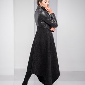 Maxi Coat for Women, Winter Coat, Merino Wool Coat, Black Hooded Coat, Cyberpunk Coat, Plus Size Coat, Asymmetric Coat, Plus Size Clothing image 8