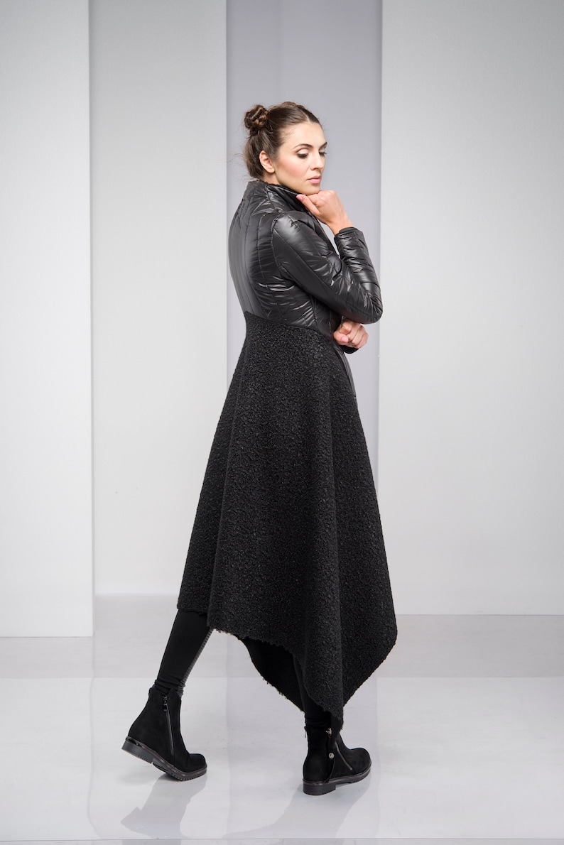 Maxi Coat for Women, Winter Coat, Merino Wool Coat, Black Hooded Coat, Cyberpunk Coat, Plus Size Coat, Asymmetric Coat, Plus Size Clothing image 8