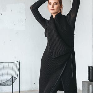 Merino Wool Knit Long Vest, Sleeveless Cardigan