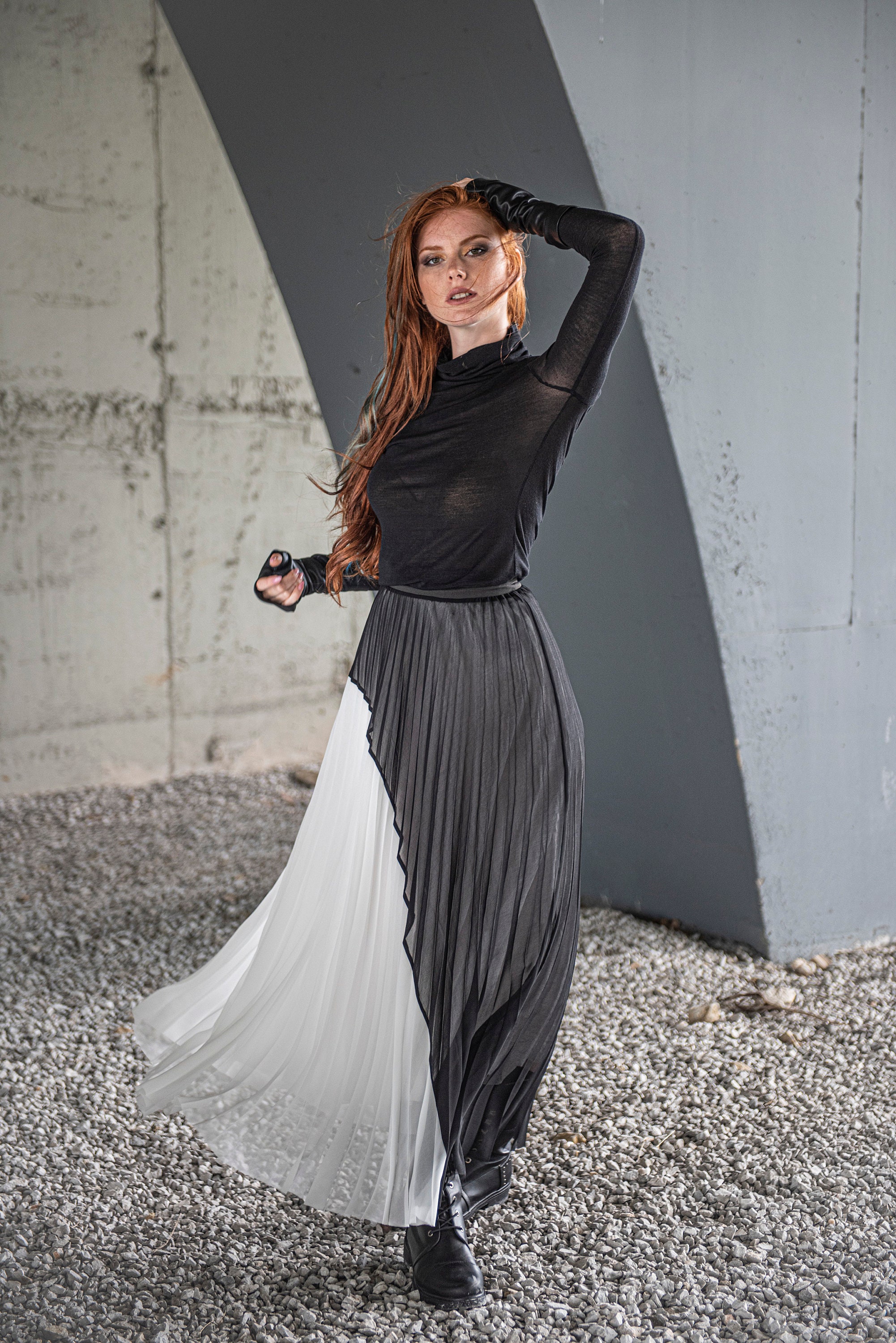 long plus size pleated maxi skirt