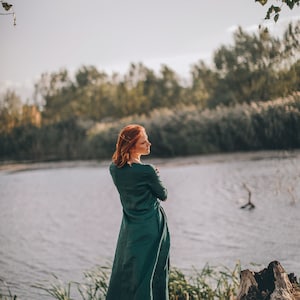 Deep Green Linen Dress, Linen Maxi Dress, Linen Dress Women, Summer Maxi Dress, Emerald Linen Dress, Elegant Linen Dess, Plus Size Clothes image 7