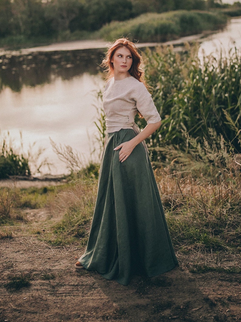 Heavy Weight Linen Skirt, Military Green Maxi Skirt, Linen Wrap Skirt, Spring Skirt, Long Linen Skirt, High Waist Skirt, 100% Linen Skirt zdjęcie 5