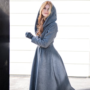 Winter Coat For Women, Merino Wool Coat, Swing Coat, Maxi Coat with Hood, Winter Warm Outwear, Plus Size Winter Clothing, Long Classic Coat