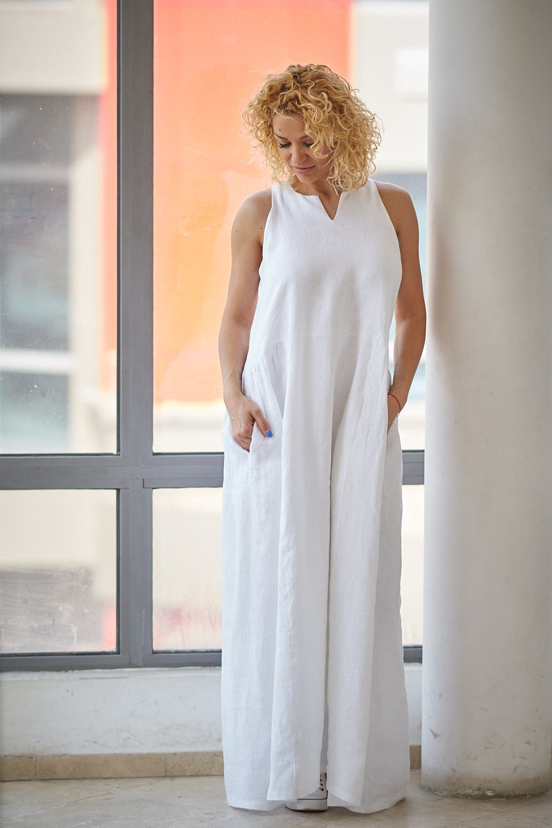 White Linen Dress, Linen Maxi Dress, Summer Linen Dress, White Maxi Dress Women, Boho Linen Dress, Plus Size Maxi Dress, Linen Wedding Dress image 5