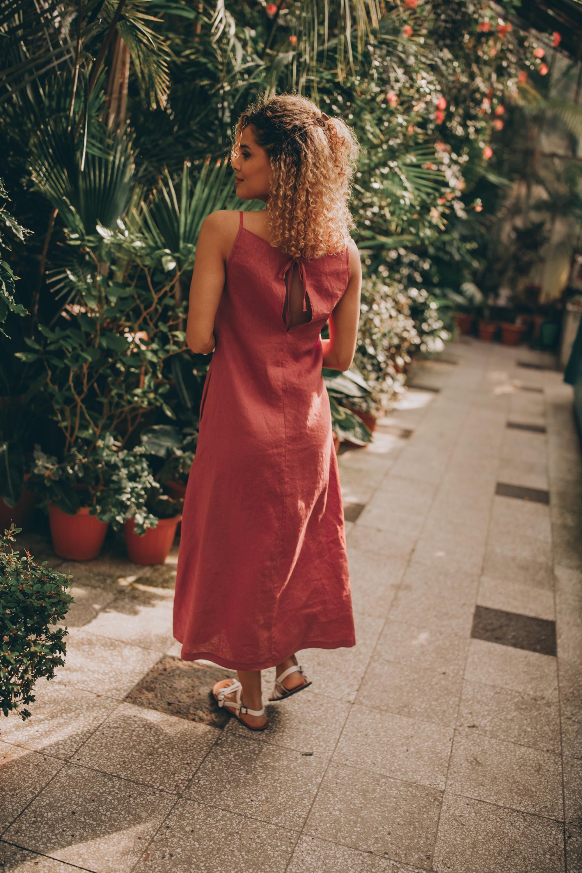 linen tank top dress Beige Linen Maxi Dress for Women, Breathable Swing Beach for Spring Everyday Wear