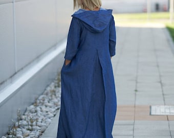 Plus Size Tencel Maxi Dress, Denim Kaftan, Elven Style