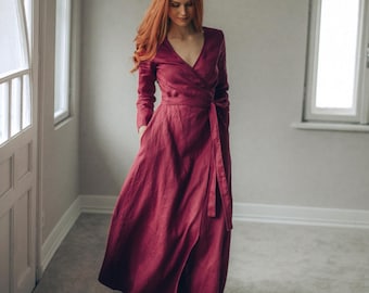 long casual wrap dress Women Plus Size V Neck Wrap Maxi Dress High Waist Ruffle Summer Casual Dress with Belt Long Sleeve