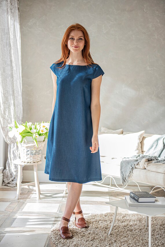 Denim Swing Dress Women Midi Dress 