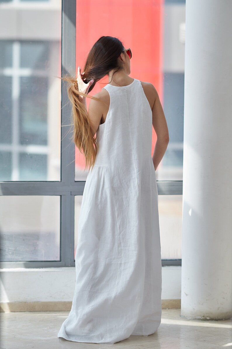 Linen Dress White Maxi Dress Plus Size Maxi Dress Linen Etsy
