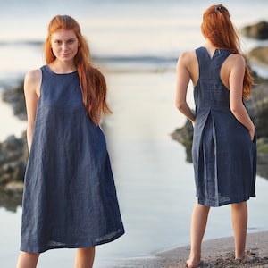 Blue Linen Dress, Sleeveless Linen Dress, Midi Linen Dress, Linen Clothing for Women, Linen Summer Dress, Linen Beach Dress, Boho Clothing