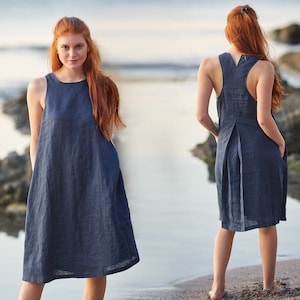 Blue Linen Dress, Sleeveless Linen Dress, Washed Linen Dress, Linen Clothing for Women, Linen Summer Dress, Linen Beach Dress, Boho Clothing