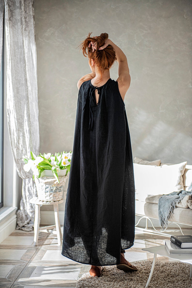 Linen Maxi Dress. Linen Summer Dress, Black Linen Dress, Sleeveless Linen Dress, Summer Maxi Dress, Linen Kaftan, Plus Size Linen Maxi Dress image 6