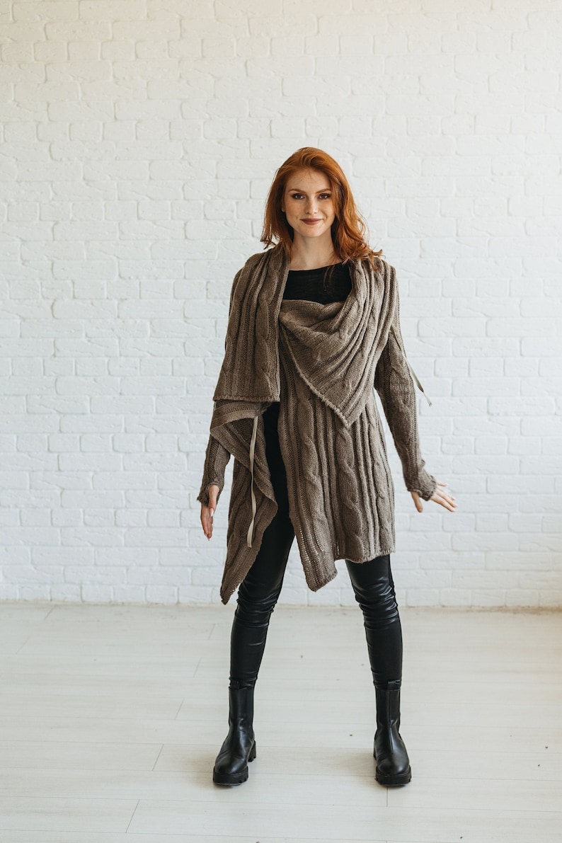 Ready to Ship Winter Cardigan for Women, Wrap Wool Jacket, Chunky Knit Sweater Coat image 1