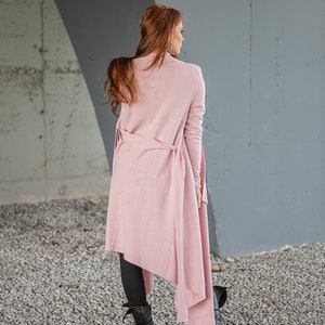 READY TO SHIP, Long Sweater Coat, Pink Coat for Women, Wool Cardigan with Belt, Fall Cardigan Coat,Elegant Plus Size Coat,Plus Size Clothing image 4