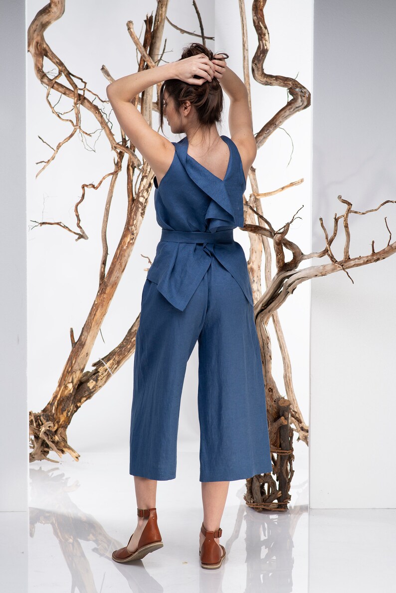 Boho Linen Pants Linen Pants Minimalist Clothing Wide Leg Pants Blue Pants Plus Size Clothing Women Pants Oversize Pants Capri Pants