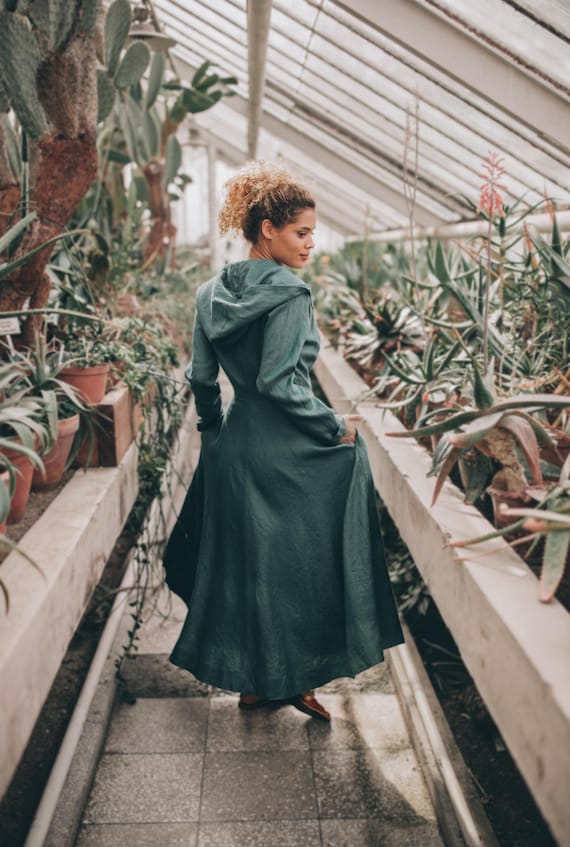 Hooded Linen Duster Coat: Long Boho Spring Jacket
