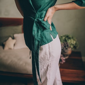 Linen Wrap Top, Emerald Green Linen Top, Linen Wrap Shirt, Casual Linen Tunic, Linen Wrap Blouse, Linen Kimono Top, Linen Clothing for Women image 7