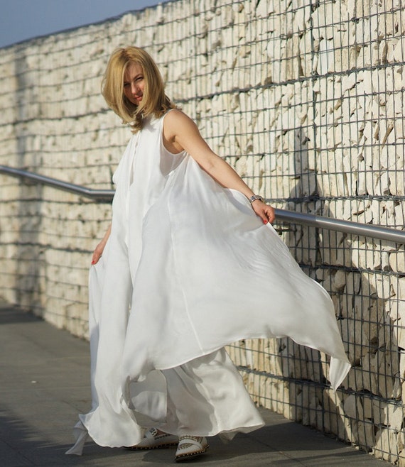 white maxi silk dress