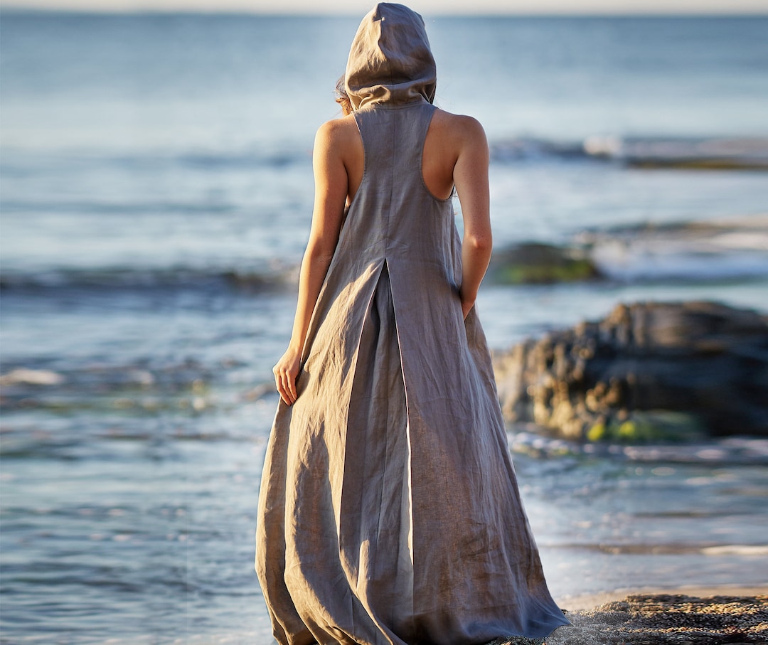 boho hooded dress Boho Hooded Maxi Dress: Gothic Elven Peasant Gown