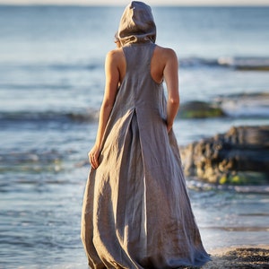 Linen Dress for Women with Pockets, Linen Clothing, Linen Kaftan Dress, Linen Hoodie Dress, Linen Clothing. Linen Summer Dress, Boho Dress