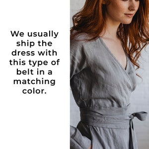 Long Sleeve Linen Midi Dress, Gray Linen Dress For Women, Heavy Linen Dress, Fall Linen Dress with Pockets, Plus Size Linen Clothing image 4