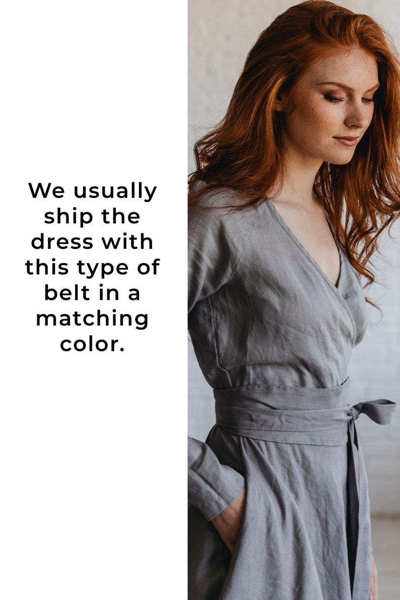 Long Sleeve Linen Midi Dress, Gray Linen Dress For Women, Heavy Linen Dress, Fall Linen Dress with Pockets, Plus Size Linen Clothing image 4