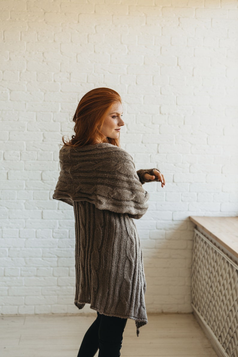 Ready to Ship Winter Cardigan for Women, Wrap Wool Jacket, Chunky Knit Sweater Coat image 4