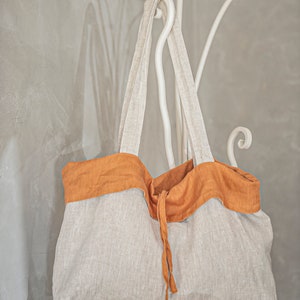 Linen Handbag, Linen Tote Bag, Natural Linen Bag, Large Eco Linen Bag, Summer Shopping Bag, Linen Shoulder Bag, Bohi Linen Tote,Gift for Her image 8