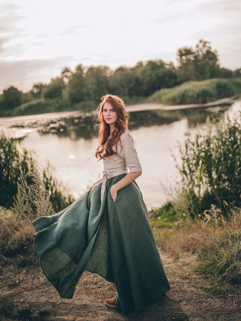 Effortless long skirt that is made of 100% pure linen and has a tie wrap closure. This rich maxi skirt looks feminine while being super comfy and breezy. Made from natural washed and soft heavyweight linen that has a thick texture